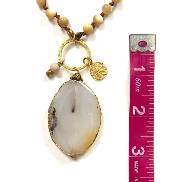 Beaded Necklace with Stone Pendant - Picture 9 of 10